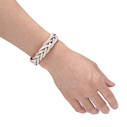 CCBFY Genuine Leather Bracelet Braided Sporty Wide Wristband Punk Jewelry for Men Women - color: 1 Piece - Silver