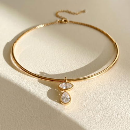 Gold Choker Necklace Dainty 14K Gold Plated Collar Necklace with Cubic Zircon Pendant Necklaces Fashion Minimalist Summer Crystal Collar Necklaces Boho Jewelry - style: CZ