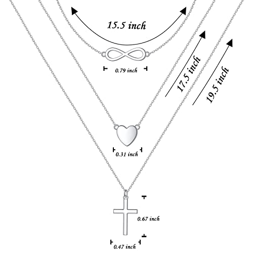 925 Sterling Silver Multilayer Layered Triple Long Chain Necklace for Women - style: Heart Cross Infinity