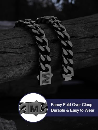 Bandmax Mens Hip Hop Cuban Link Bracelets 5/7/9/12MM Stainless Steel Miami Curb Chain Bracelet Silver/Gold Plated/Black Wristlet Chains for Men 7"-9" - color: 20 9MM Black-Custom