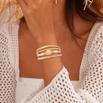Wrapped Bracelets for Women,Leather Boho Bracelets for Women - color: Beads-Cream