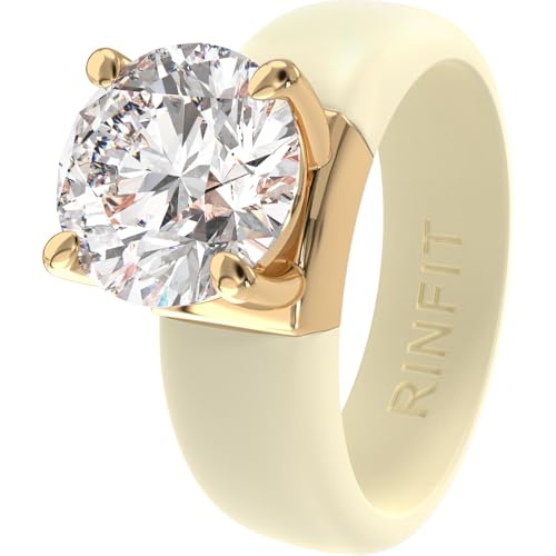 Rinfit Silicone Ring with Stone, Round Cut CZ | AAAAA Grade Cubic Zirconia, Solitaire Engagement Ring for Her, Flexible Rubber Wedding Band for Women, Patented Design - color: Pack H: Light Yellow / Gold