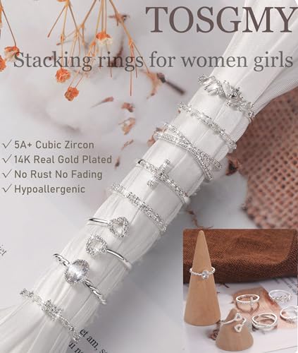 Gold Silver Rings For Women Non Tarnish Gold Plated Stackable Rings Wedding Engagement Bands Dainty 14K Gold Ring Simple Trendy Cubic Zirconia Thumb Stacking Ring Pack Size 4-11 - color: Silver