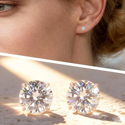 Limerencia Moissanite Stud Earrings, 3 Pairs Titanium Screw Back Earrings | D Color VVS1 Clarity Lab-created Moissanite Earrings, Hypoallergenic G23 Pure Titanium for Women Men Sensitive Ears - color: Rose Gold S