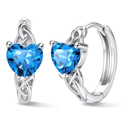 Bestyle 925 Sterling Silver Huggie Hoop Earrings Small Birthstone Hoop Earrings for Women Hypoallergenic Silver Huggie Earring,Great Birthday Earrings Gift for Daughter Wife Mom - color: 12-Blue Topaz-Hoop