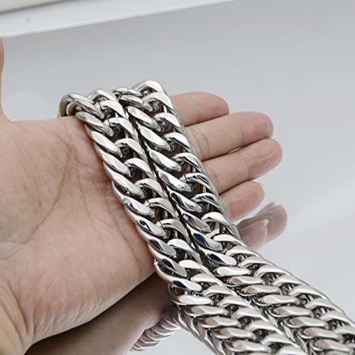 Men Curb Chain Necklace Stainless Steel/sliver/black/gold Chunky Double Tight Cuban Link Hip Hop Neck Chains for Men,width:22MM 18inch-32inch 8 Length Options - color: silver, size: 20