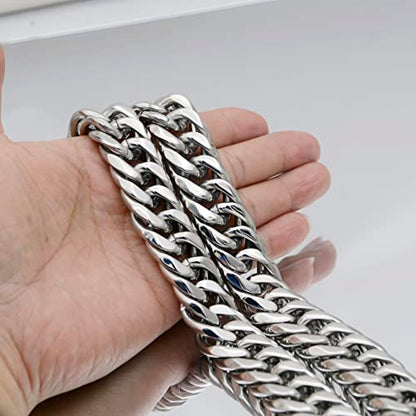 Men Curb Chain Necklace Stainless Steel/sliver/black/gold Chunky Double Tight Cuban Link Hip Hop Neck Chains for Men,width:22MM 18inch-32inch 8 Length Options - color: silver, size: 20