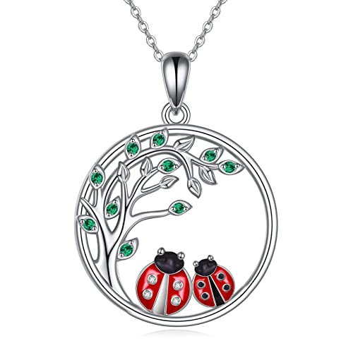 925 Sterling Silver Moon Black Cat Necklace for Women Cat Jewelry - style: F-2 Ladybug Tree of Life Necklace