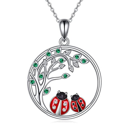925 Sterling Silver Moon Black Cat Necklace for Women Cat Jewelry - style: F-2 Ladybug Tree of Life Necklace
