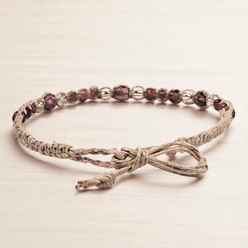 BlueRica Hemp Anklet with Glass Beads - style: Purple