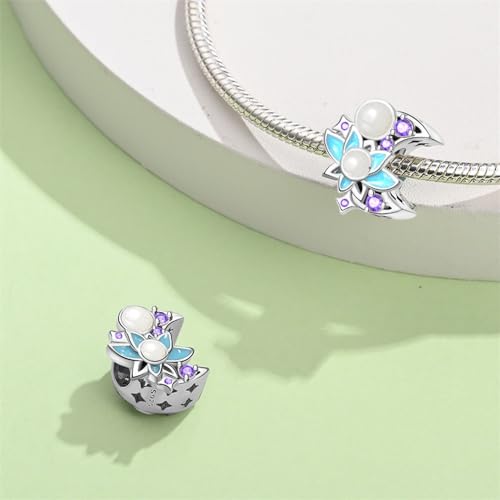 Pandach 925 Sterling Silver Charms for Bracelets and Necklaces Travel Round The World Beads Charms Relaxation Dangle Pendant,Jewelry Beads Gifts for Women - style: Moon Lotus Beads