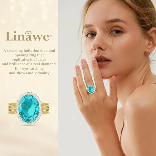 Linawe Costume Jewelry Adjustable Cocktail Ring for Women | Copper, Rhinestone, Cubic Zirconia, Oval, Fake Diamond, Crystal, Stone, Birthstone, Gemstone, Big, Chunky, Statement - color: Yellow Blue