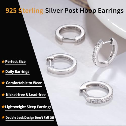 14K Gold Plated Hoop Earrings for Women with 925 Sterling Silver Post, Lightweight Small Hoop Earrings 15mm/20mm Huggie Hoop Earrings - color: CZ 2 Pcs - 925 Sterling Silver, size: 15MM