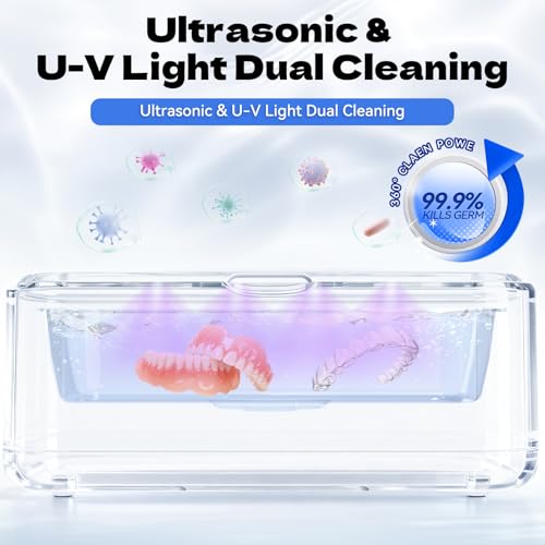 Ultrasonic Jewelry Cleaner, 50Khz Jewelry Cleaner Ultrasonic Machine for Jewelry, Eyeglasses, Rings, Watch Strap, Dentures, 24oz - 304 Stainless Steel Tank, Digital Timer, 5 Cleaning Modes - color: White