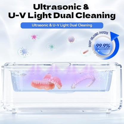 Ultrasonic Jewelry Cleaner, 50Khz Jewelry Cleaner Ultrasonic Machine for Jewelry, Eyeglasses, Rings, Watch Strap, Dentures, 24oz - 304 Stainless Steel Tank, Digital Timer, 5 Cleaning Modes - color: White