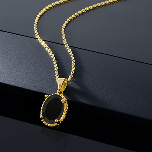 Gem Stone King 11X9MM Oval Gemstone Birthstone Pendant Necklace | 925 Sterling Silver | Solitaire Necklace For Women | With 18 Inch Chain | Fine Jewelry Gifts for Mom Women Wife Her - color: Onyx-December