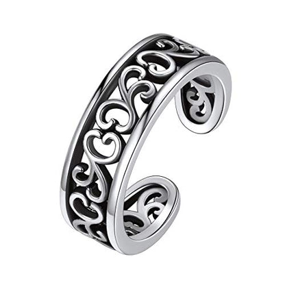 ChicSilver Toe Rings for Women 925 Sterling Silver Adjustable Toe Ring | 925 sterling silver, hypoallergenic for sensitive skin, adjustable open band, summer beach wear gift - color: J: Filigree (1 pc)