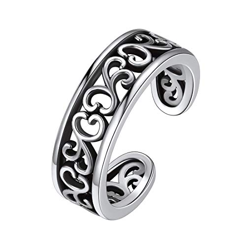 ChicSilver Toe Rings for Women 925 Sterling Silver Adjustable Toe Ring | 925 sterling silver, hypoallergenic for sensitive skin, adjustable open band, summer beach wear gift - color: J: Filigree (1 pc)