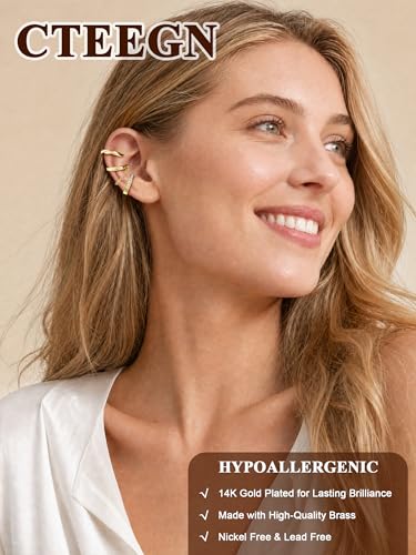 14K Gold/Silver Plated Ear Cuffs Non Piercing Set Clip On Dainty | Non Pierced Ear Cuff, Stackable Small Cartilage Hoop Huggie Set, Tarnish Resistant Hypoallergenic Trendy Jewelry Gift - style: gold style 11