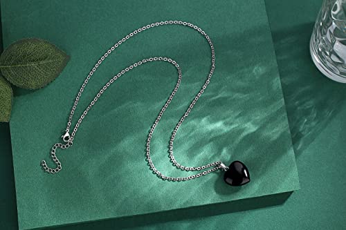 QINJIEJIE Black Obsidian Necklace Healing Crystal Necklace Heart Pendants | Black Heart Obsidian Jewelry Love Real Reiki Energy for Women Mothers Day Gift Christmas Heart Crystal Necklace for Women - color: Black Obsidian