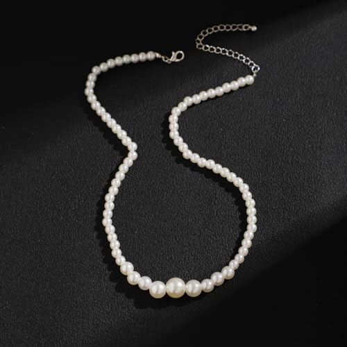 Gold/Silver Pearl Necklace for Men Faux Pearl Choker Necklace Beaded Adjustable Chain Gothic Chunky Beaded Statement Hip Hop Rock Party Festival Collar para Hombre Fashion Jewelry Gift for Men - style: Style-D