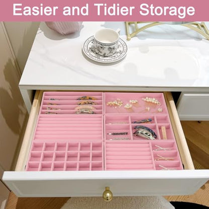 12Pcs Velvet Stackable Jewelry Trays, Jewelry Drawer Organizer, Large Removable Display Jewelry Tray, Necklace Bracelet Storage Box for Earring, Ring, Brooch, Watch (Pink) - color: 12 Pack-Pink