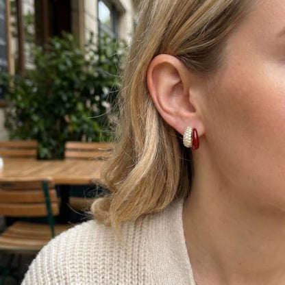Sonateomber Gold Chunky Crystal Hoop Earrings for Women, Trendy Statement Sparkly CZ Rhinestone Thick Open Hoops Earings Hypoallergenic Wedding Prom Everyday Accessories Fashion Jewelry Gift - color: Double CZ Red
