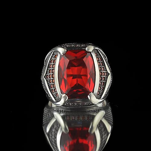 Vintage Style Ring, Large Gemstone, CZ Red Cubic Ziconia, Sterling Silver, Unique Jewelry, Handmade Silver, Rp1877