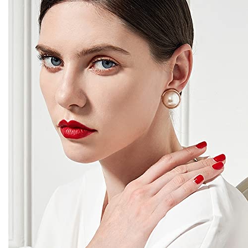 Pearl Clip on Earrings for Women Drop Clip Earrings for Women Gold Plated White Imitation Pearl Earrings Fashion - color: Big Pearl