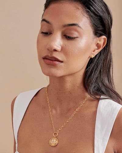 18k Gold Plated Chain Link Necklace for Women, Baroque Pearl/Compass Pendant Necklace - color: Cross