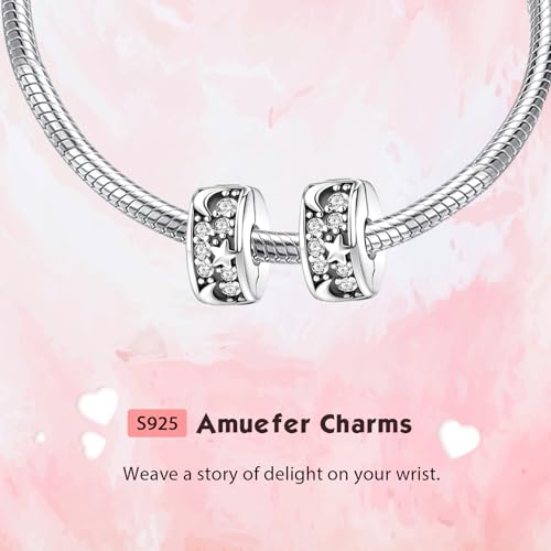 Clip Stopper Spacer Charms for Bracelets Necklaces, Compatible with Pandora,Jewery Making DIY - style: 2PCS Silver Star Moon Pave Clips