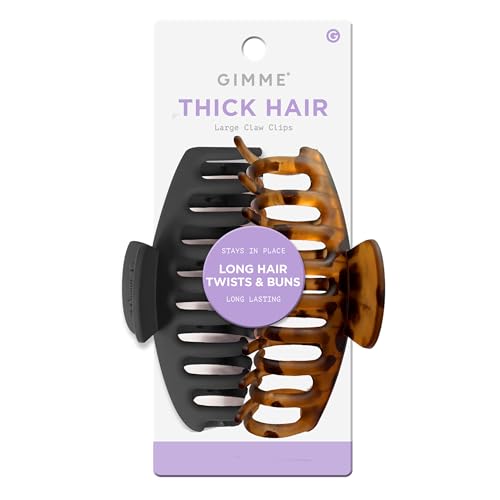 Gimme Beauty Thick Hair Claw Clips - Durable, No-Slip Design for Curly & Textured Hair - Made from Strong & Break-Resistant Recycled Plastic - Black & Tortoise - color: Black & Tortoise, size: 1 Count (Pack of 1)