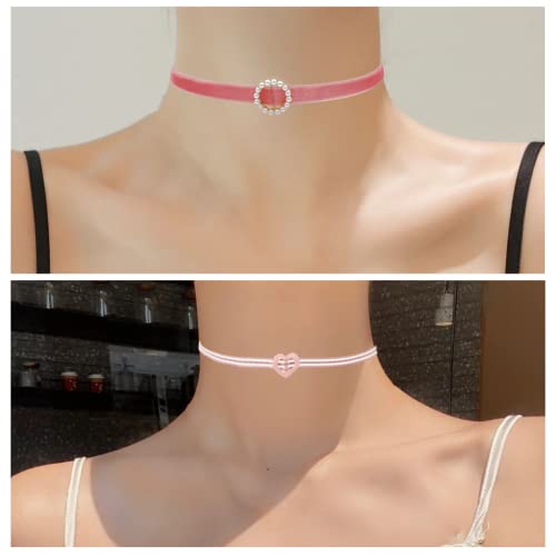 Black Choker Necklace Set Velvet Lace Choker Daisy Gothic Punk Classic Choker - color: 6pcs-pink