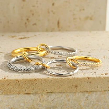Gold Stackable Rings for Women Non Tarnish, 18k Gold Plated Cubic Zirconia Rings, Exquisite Silver Gold Multi Ring Mixed Metals Stack Jewelry Set Size 6-10 - color: 4PCS, size: 7