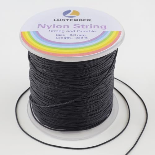 LUSTEMBER 0.8mm Nylon String, Strong Bracelet String, Durable Nylon Cord for Jewelry Making, Bracelets, Beading, Necklaces, Rattail Braiding, Kumihimo, Wind Chimes, Blinds and Handicrafts - size: Black