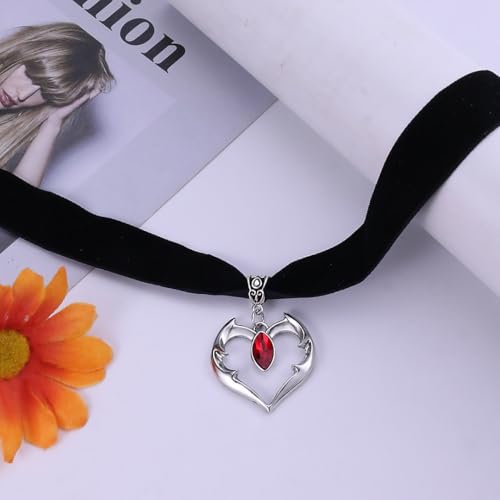 Gothic Black Velvet Goth Choker Necklace for Women,Cameo Black Choker Crow Skull Pendant Necklace Vintage Collar Skull Necklace Gothic Jewelry - style: Heart red