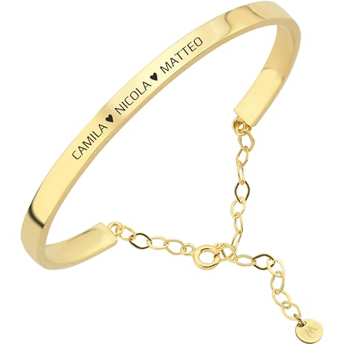 18K Gold Vermeil Personalized Bangle Bracelet for Women, Custom Engraved Cuff with Personal Text