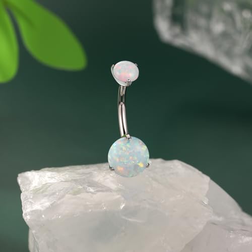 FUNLMO 14G Belly Button Ring Titanium Belly Button Piercing Belly Ring Internally Threaded Navel Piercing Jewelry - color: Silver-White Opal
