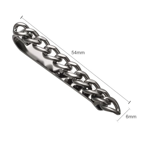 Mens Chain Tie Clips For Men Unique Silver Black Gold Tie Bar Round Stainless Steel Tie Clip - style: BLACK