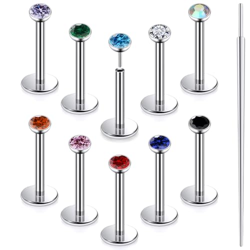 20G 18G 16G Astm F136 Titanium Threadless Flat Back Earrings Nose Studs Tragus Helix Conch Cartilage Lobe Earrings Medusa Labret Snake Bite Monroe Lip Ring Piercing Jewelry For Women Men - size: 16G-6MM Bar-CZ 2MM