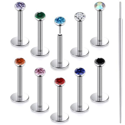 20G 18G 16G Astm F136 Titanium Threadless Flat Back Earrings Nose Studs Tragus Helix Conch Cartilage Lobe Earrings Medusa Labret Snake Bite Monroe Lip Ring Piercing Jewelry For Women Men - size: 16G-6MM Bar-CZ 2MM
