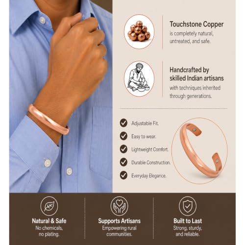 Touchstone Copper bracelet Tibetan style. Hand forged with solid and high gauge pure copper. Elegant minimalistic design. - style: Convex Plain