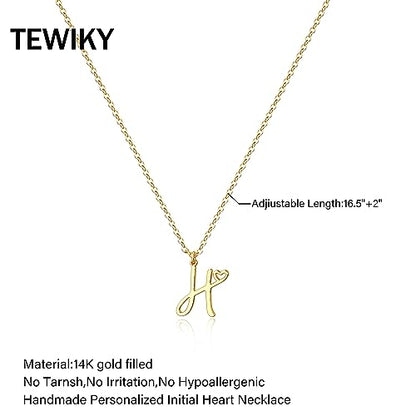 Tewiky Initial Necklace for Women-14k Gold Plated Dainty Letter Necklaces | Trendy Cute Custom Personalized Monogram Necklaces - color: gold, style: H