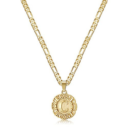 KissYan Initial Necklaces for Women, 14K Gold Plated Round Letter Pendant Capital Monogram Necklace Alphabets from A-Z Figaro Chain Jewelry - color: Gold, style: C
