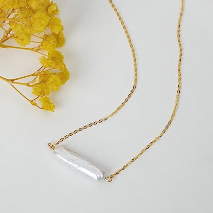 925 Sterling Silver Dainty Freshwater Cultured Pearl Choker Necklace White Genuine Real Pearl Charm Necklaces Jewelry Gifts for Her - color: Baroque-Long-Gold