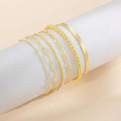 NECOCY Gold Bracelets Sets for Women Waterproof | Non Tarnish Gold Plated Cuban Paperclip Link Chain Stackable，Trendy Jewelry Accessories Gifts for Women - style: 6Pcs BRACELET SET-04