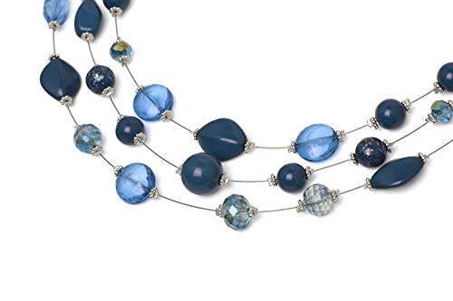 Coiris 3 Layers Illusion Wire Beaded Statement 19.5" Necklace for Women - color: N0005-Navy Blue