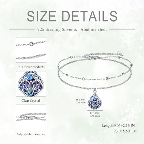 POPLYKE 925 Sterling Silver Double Layered Chain Evil Eye Daisy Sunflower Butterfly Anklets for Women Holiday Beach Crystal Ankle Bracelet Dainty Evil Eye Jewelry - style: Abalone Lotus Anklet