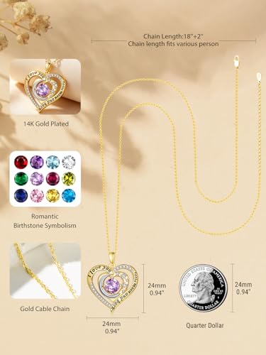 14K Gold I Love You to the Moon and Back Necklace for Women, Double Heart Birthstone Necklace, Moon Star Love Jewelry, Christmas Valentines Mothers Day Birthday Gifts for Wife Mom Girlfriend - color: 06-Jun Birthstone