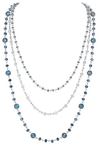 Firstmeet Long Chain Multi Layer Fashion Glass Beads Handmade Necklace for Women - color: blue